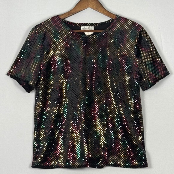 Kathie Lee Collection Tops - Kathie Lee Collection Top Women Medium Black Multicolor Polka Dot Excellent Y2K